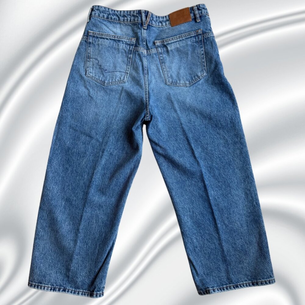 We The Free Wide Leg Crop Denim Jeans Sz 31 Button Fly Medium Wash - Picture 3 of 16